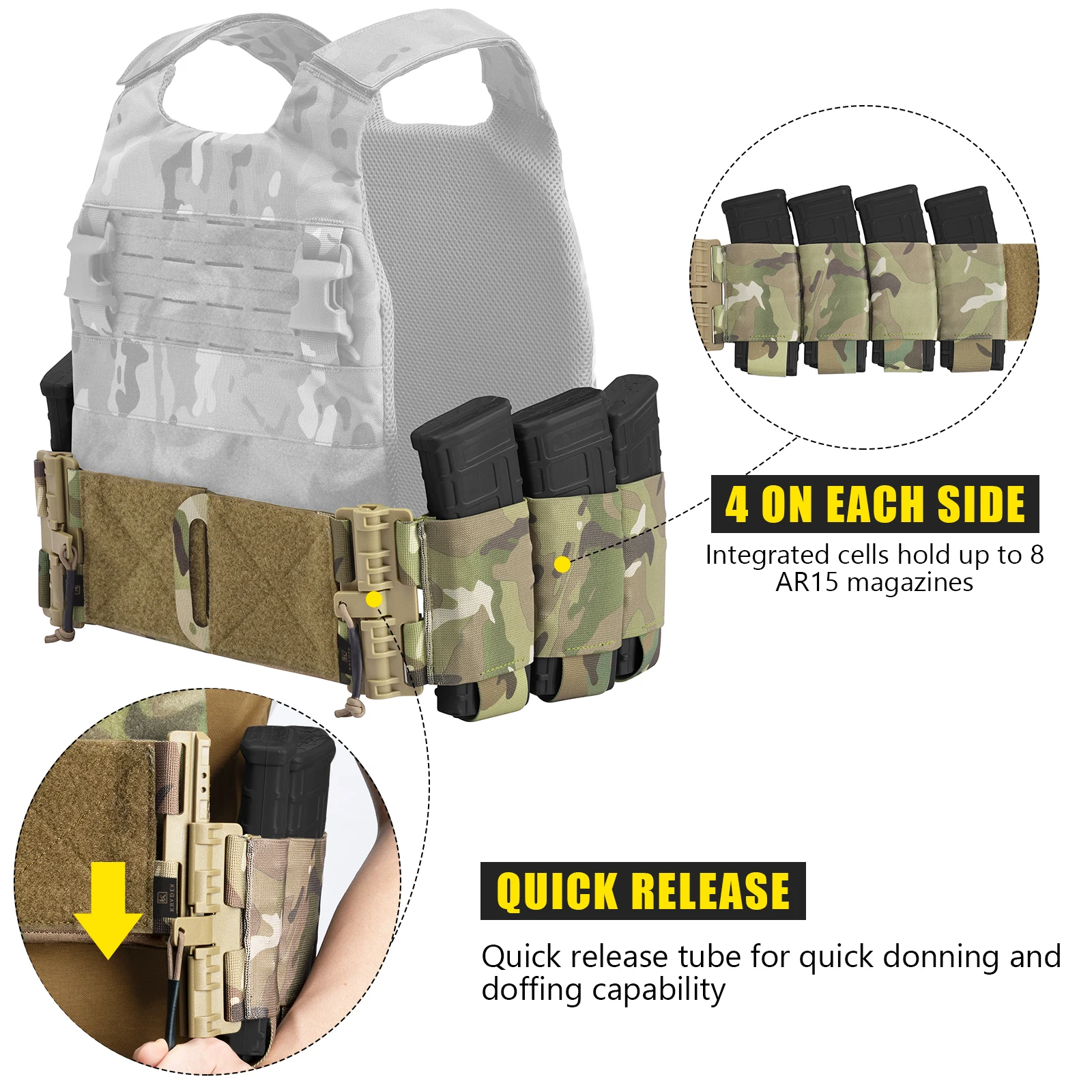 Elastic Tactical Vest Cummerbund With Quick Release & Magazine Pouches - Fits JPC, CPC, LBT, LBX, FCPC Vests