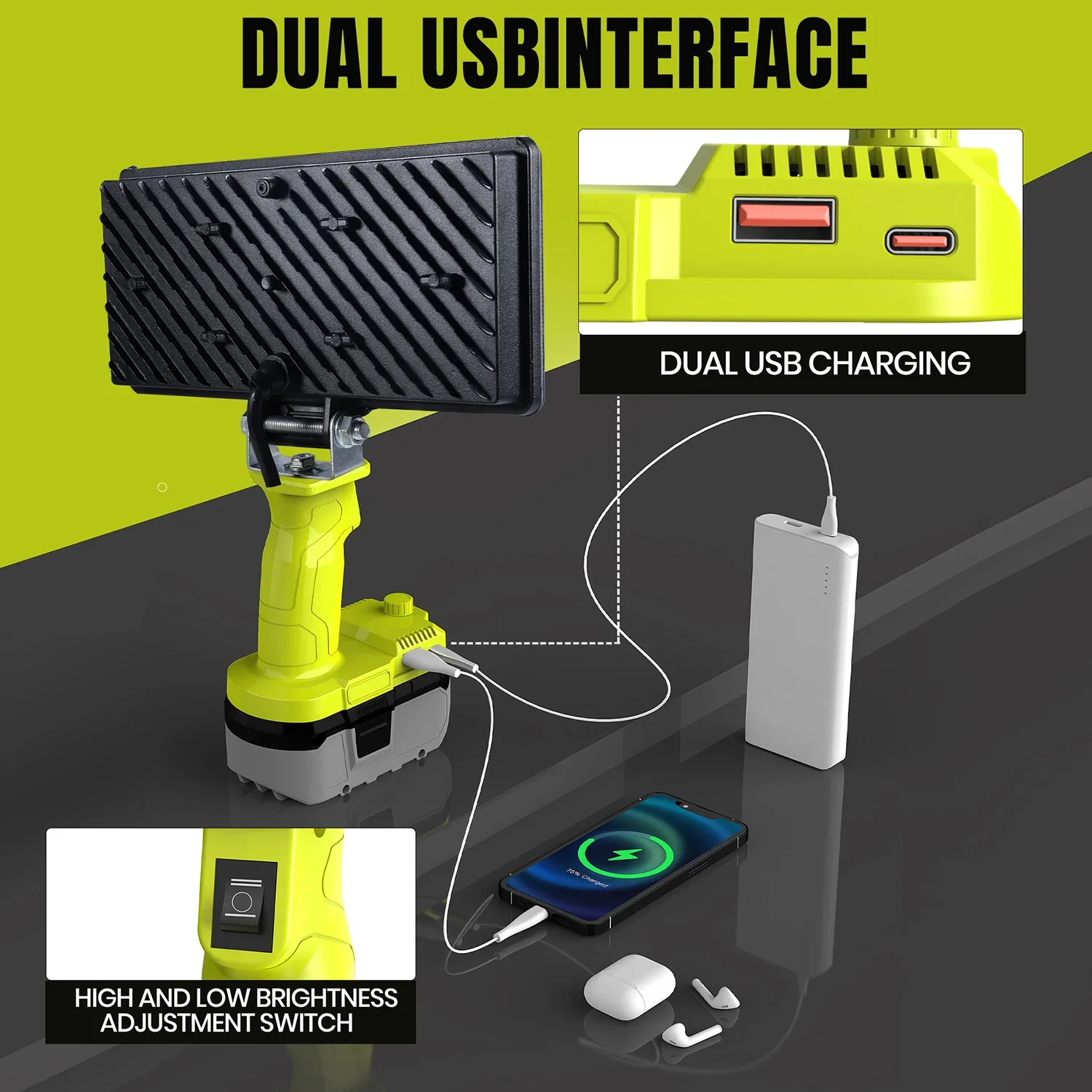 8 Inch Car LED Work Light Flashlight Spotlight Camping Lamp For Ryobi 18V