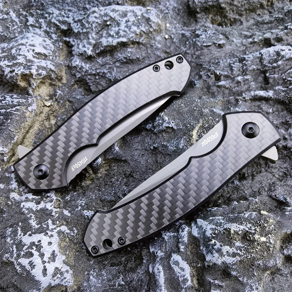 ZT 0450CF Folding Knife with 3.15” DLC-Coated 440C Blade Carbon Fiber Handle Scales KVT Ball-Bearing Tactical Hunting EDC Knives 5