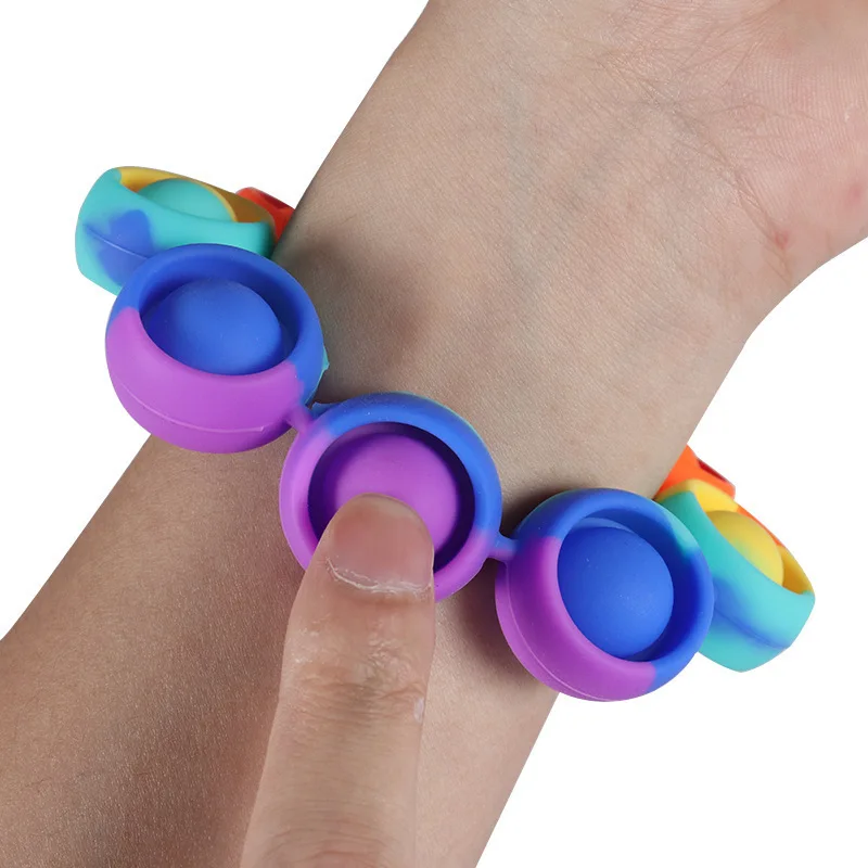 5PCS Rainbow Push Bubble Bracelet Sensory Fidget Stress Relief ADHD Autism Anxiety Therapy Kids Toys Juguetes Antiestr&eacute;s