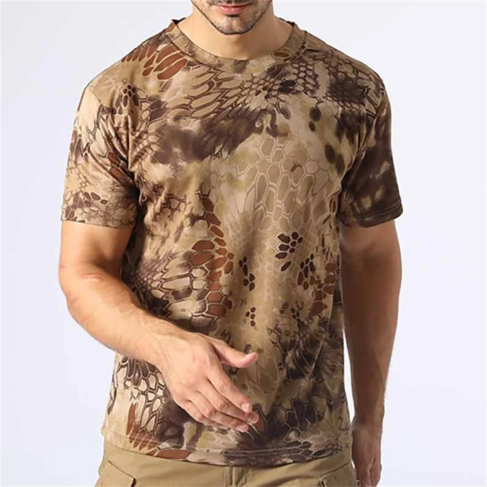 Men'S T-Shirt Camouflage T Shirt Snake Pattern Printed Short Sleeved Tops Summer Loose Breathable Tees Quick Drying Men Clothing