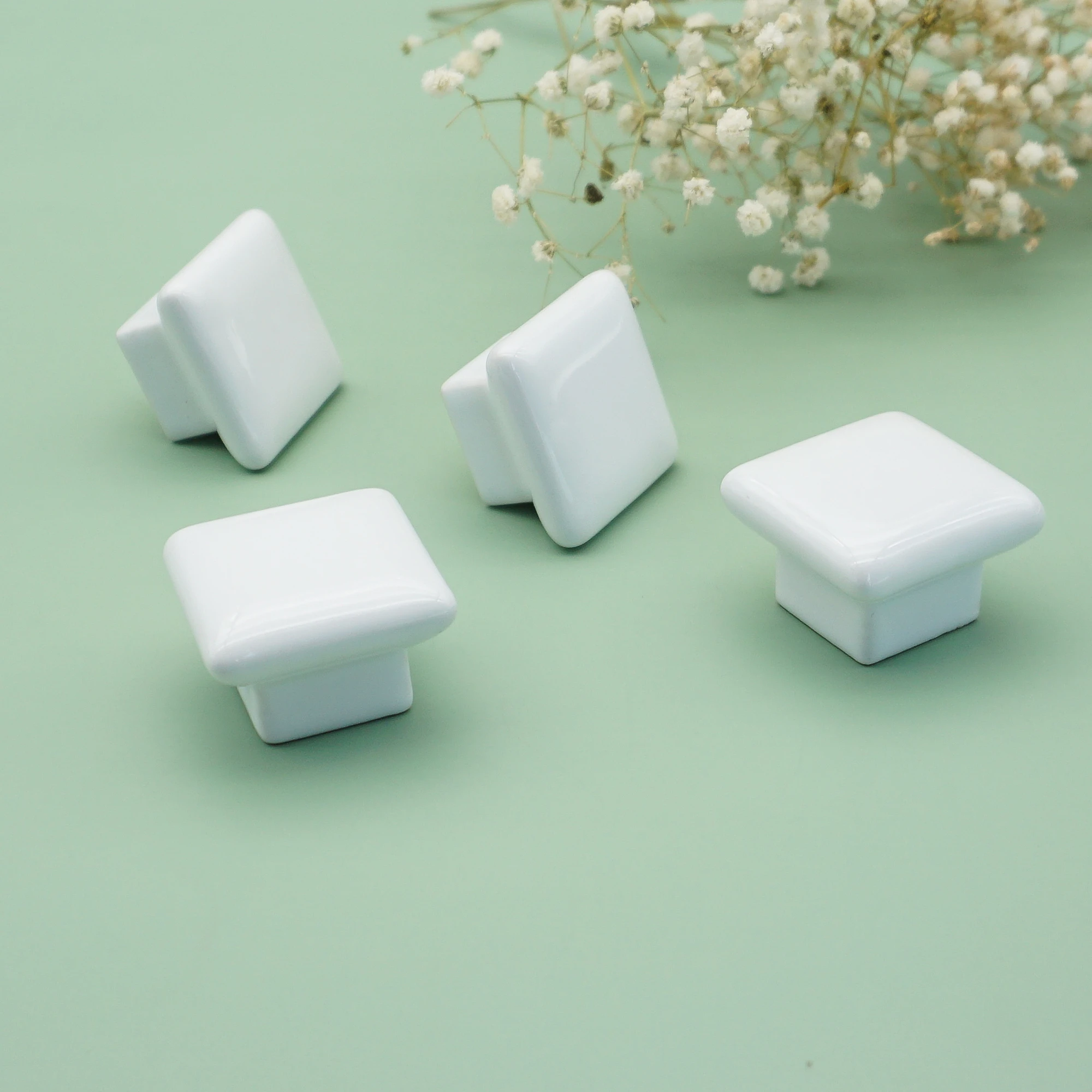 White Ceramic Door Knobs Modern Simple Furniture Handle Square