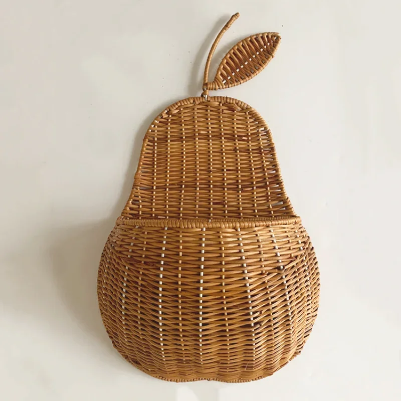 

White/Beige Pear Storage Basket Wicker Woven Baskets Storage for Flower Rattan Wall-mounted Apple Storage Basket Free Shipment