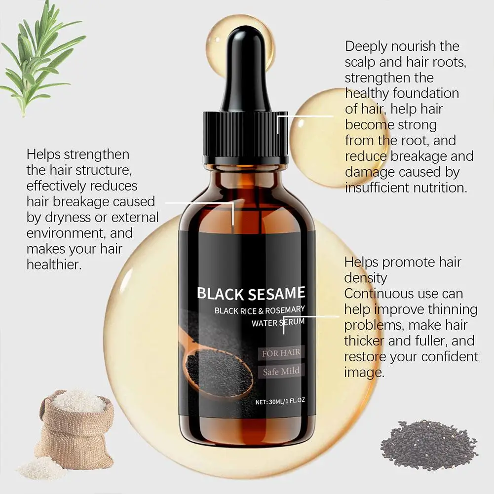 Black Sesame Hair Strengthening Oil Biotin Essential Oils Nourishing Treatment Split Ends Dry All Types Hair Care 30ml hair oil