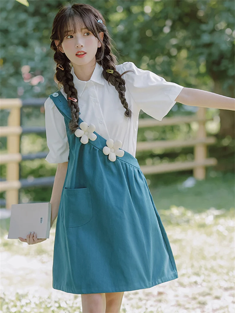 Women Flower Strap Skirt Kawaii Cute Irregular Suspender Skirt Mini Skirts Japanese Style Mori Girl Lolita