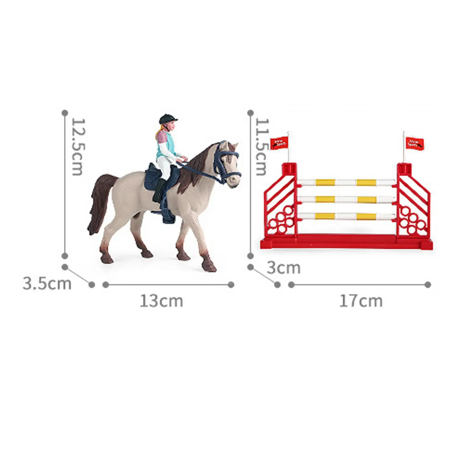 3 Pieces Equestrian Toys Horse and Horseman Playset, Horse Toys with Horseman Hurdle Figures Fence for Boys Girls