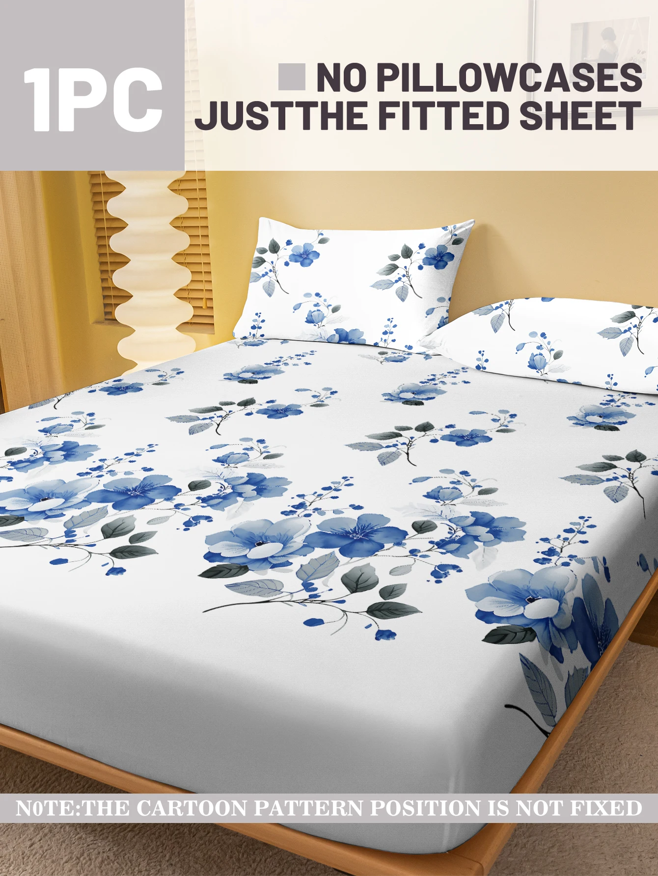 1 Simple modern Plant Flower printed matte Fitted Sheet, bedroom printed bed cover, bedding (excluding pillowcases) 2