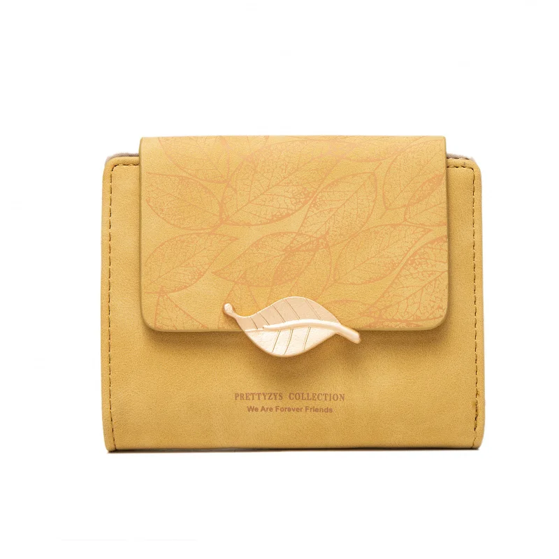 Women's Short Wallet Fresh Leaf Buckle Coin Purse Mini Student Change Clip
