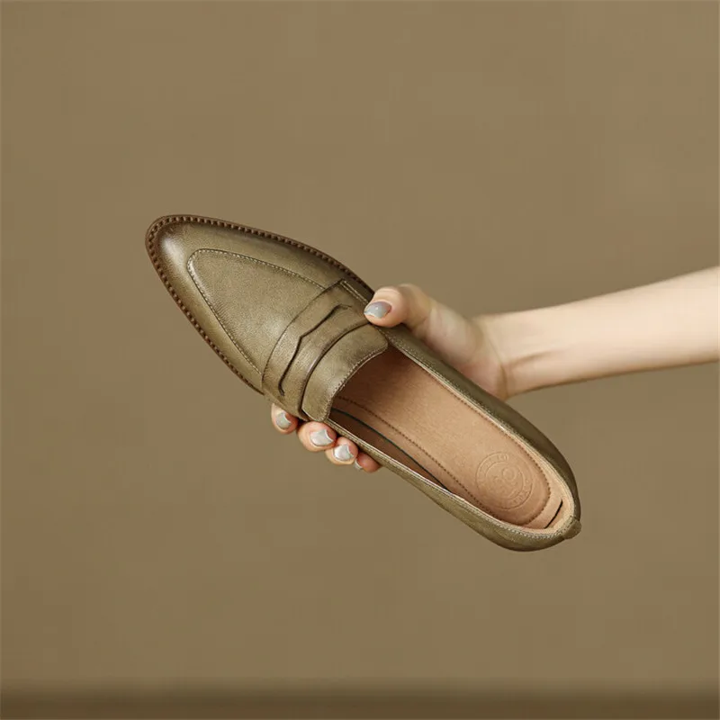 

2023 New Spring/summer Women Shoes Sheep Leather Women Pumps Pointed Toe Chunky Heel Loafers Shoes for Women Low Heels Handmade