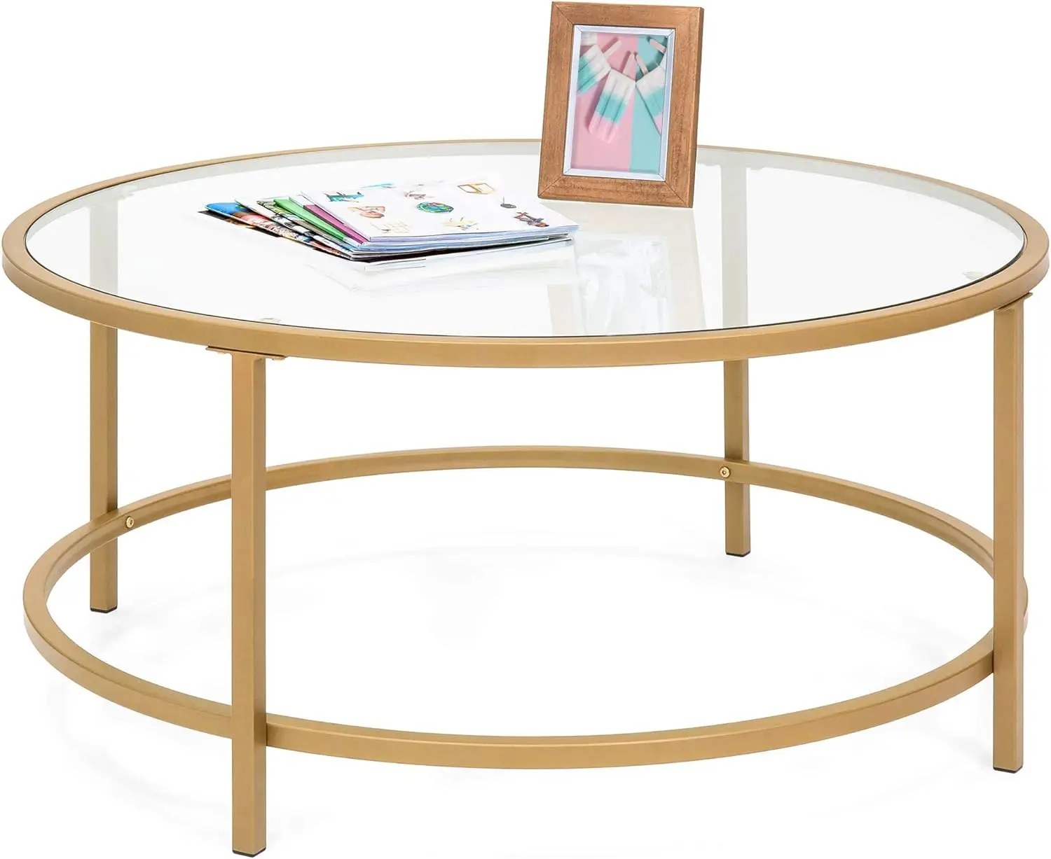 Best Choice Products 36in Modern Round Tempered Glass Accent Side Coffee Table for Living Room, Dining Room, Tea, Home Décor