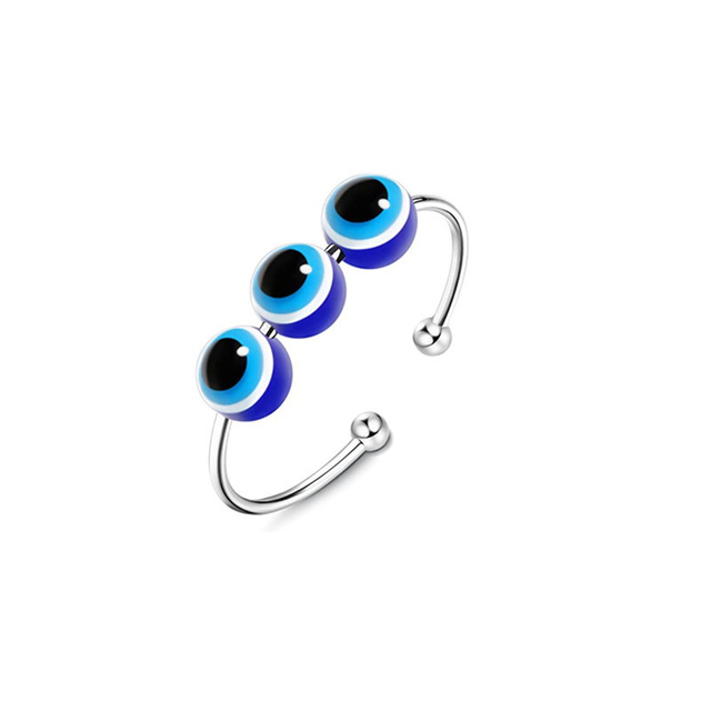 Turkish Evil Eye Ring For Women Open Rainbow Crystal Enamel Heart Beads Finger Couple Jewelry Party Girls Fashion Gifts