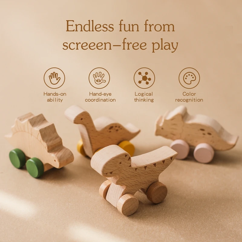 1Pc Wooden Baby Teether Toys Beech Wooden Dinosaur Cartoon Teething Baby Toy For Children Tanystropheus Car Chew Toys