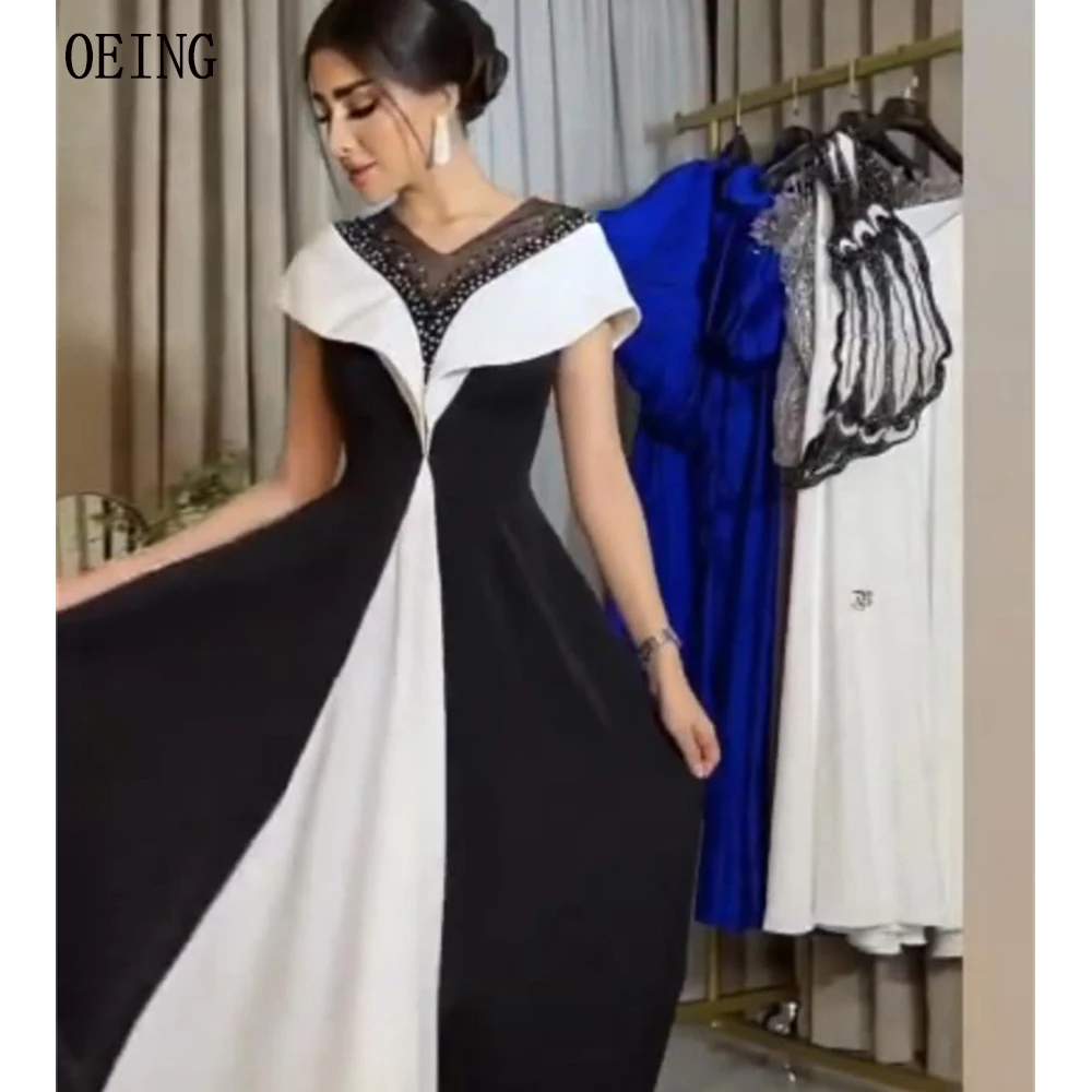 

OEING 2024 V-Neck Elegant Homecoming Dress Short Sleeves Beadings A-Line Cusom Made Arabic Women Wedding Engagement Party Gowns