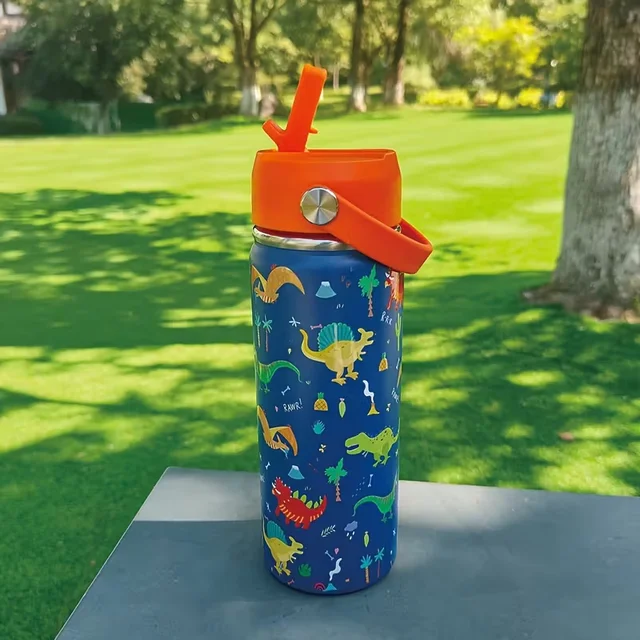 16oz Kids Water Bottle Cartoon Animal Children's Cup With Straw Stainless Steel Vacuum Flacks Thermos Bottle Thermal Mug Cups 4
