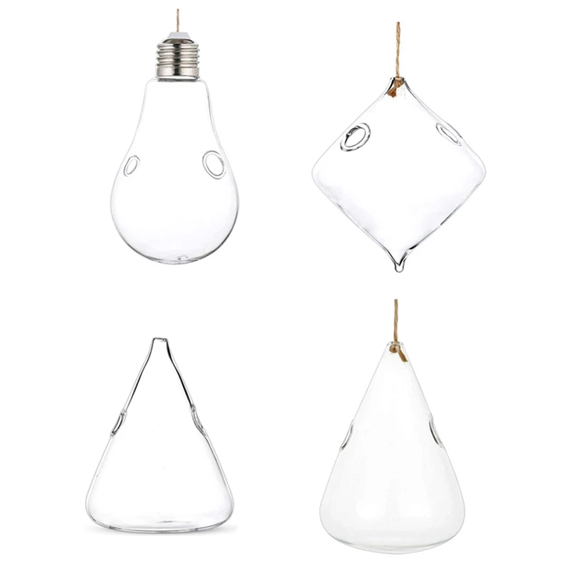

4Pcs Glass Hanging Planters Water Air Plant Containers Terrarium Candle Holder With Strings Rope For Home Garden