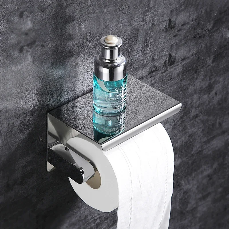 Aluminum Alloy Toilet Paper Holder Shelf with Tray Kitchen Wall Hanging Punch-Free Toilet Paper Roll Holder Bathroom Accessories 2