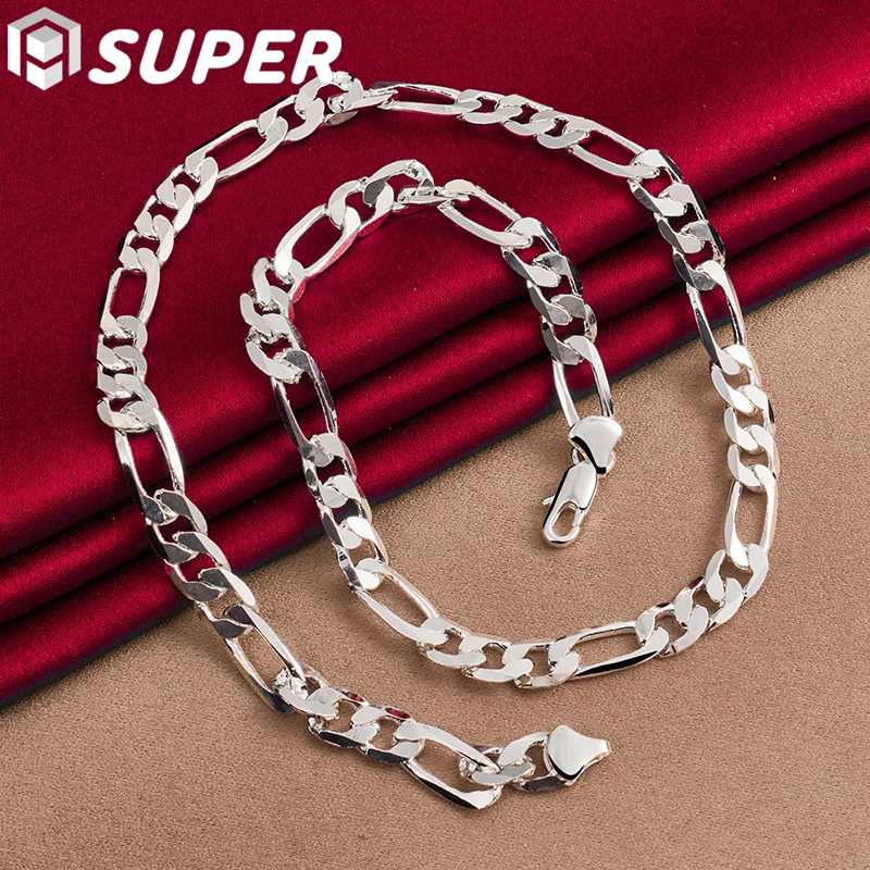 

925 Sterling Silver 8mm Side Chain 20 Inch Necklace For Man Women Fashion Wedding Charm Jewelry