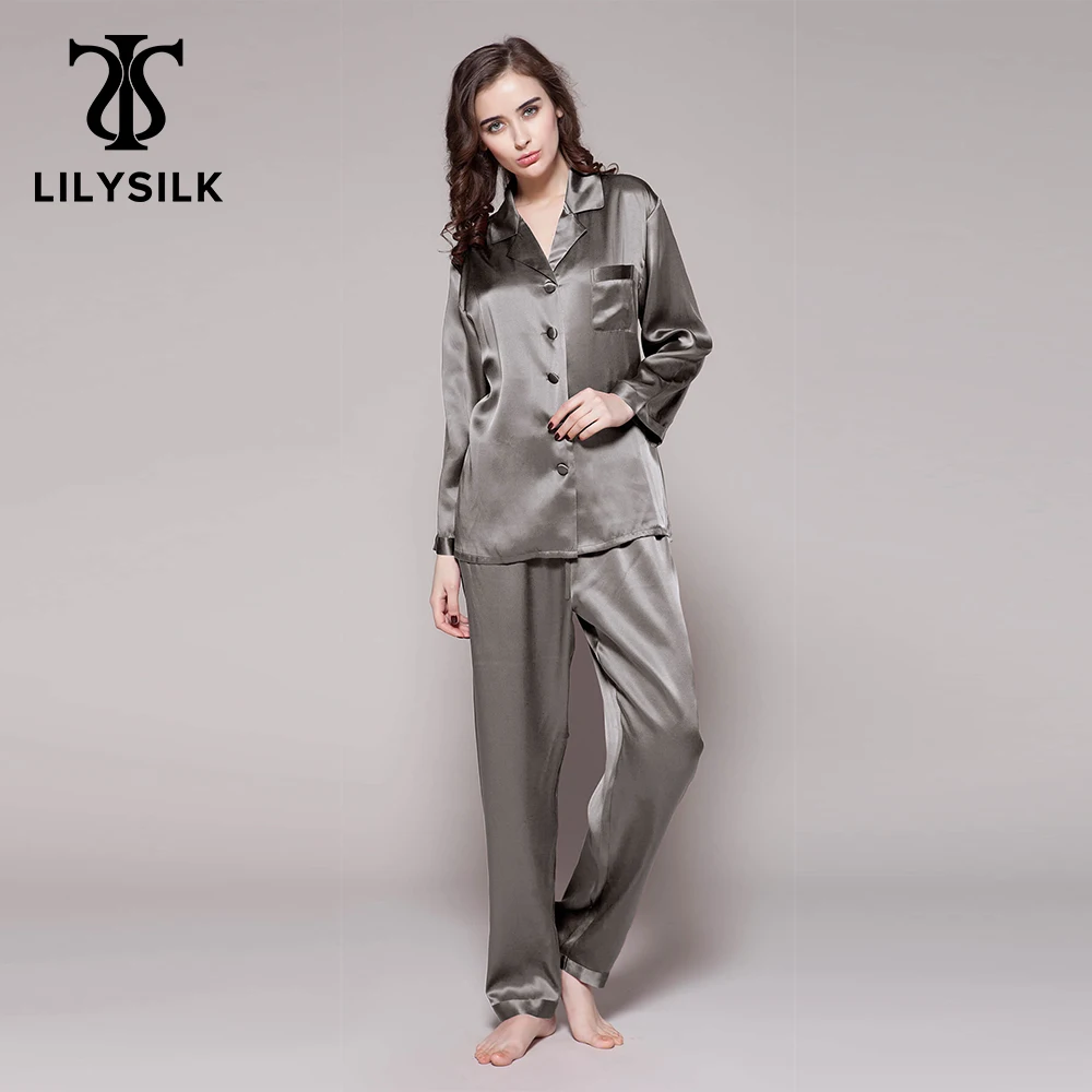 

Пижамный комплект LILYSILK Женский, Шелковый комплект из двух предметов, на пуговицах спереди и брюки, Осень-зима