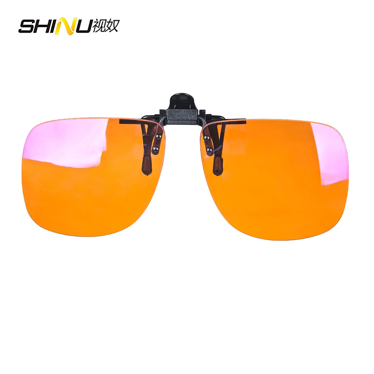 Enhanced Sleep Aid Polarized Clip-On Sunglasses with Square Black Frames and Orange-Tinted Lenses