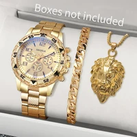 3pcs/set Fashion Men's Luxury Watch Set Trendy Party Hip Hop Men's Quartz Analog Watch with Jewelry Set(Box not included)） 1