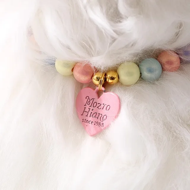 Heart Pendant Pet Pearl Collar Colorful Beads Dog Necklace Cat Collar Puppy Accessories Dog Chain Chihuahua Pet Wedding Jewelry 2