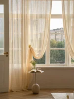 1PC Japanese Boho Style Voile Tulle Curtains for The Living Room Decor Beige Vintage Argyle Geometric Sheer WindowRod Pocket 2