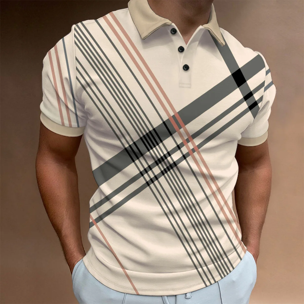 

Summer Men's Striped Polo Shirt High Quality Casual Business Lapel POLO Shirt men's Button Top T-Shirt Short Sleeves