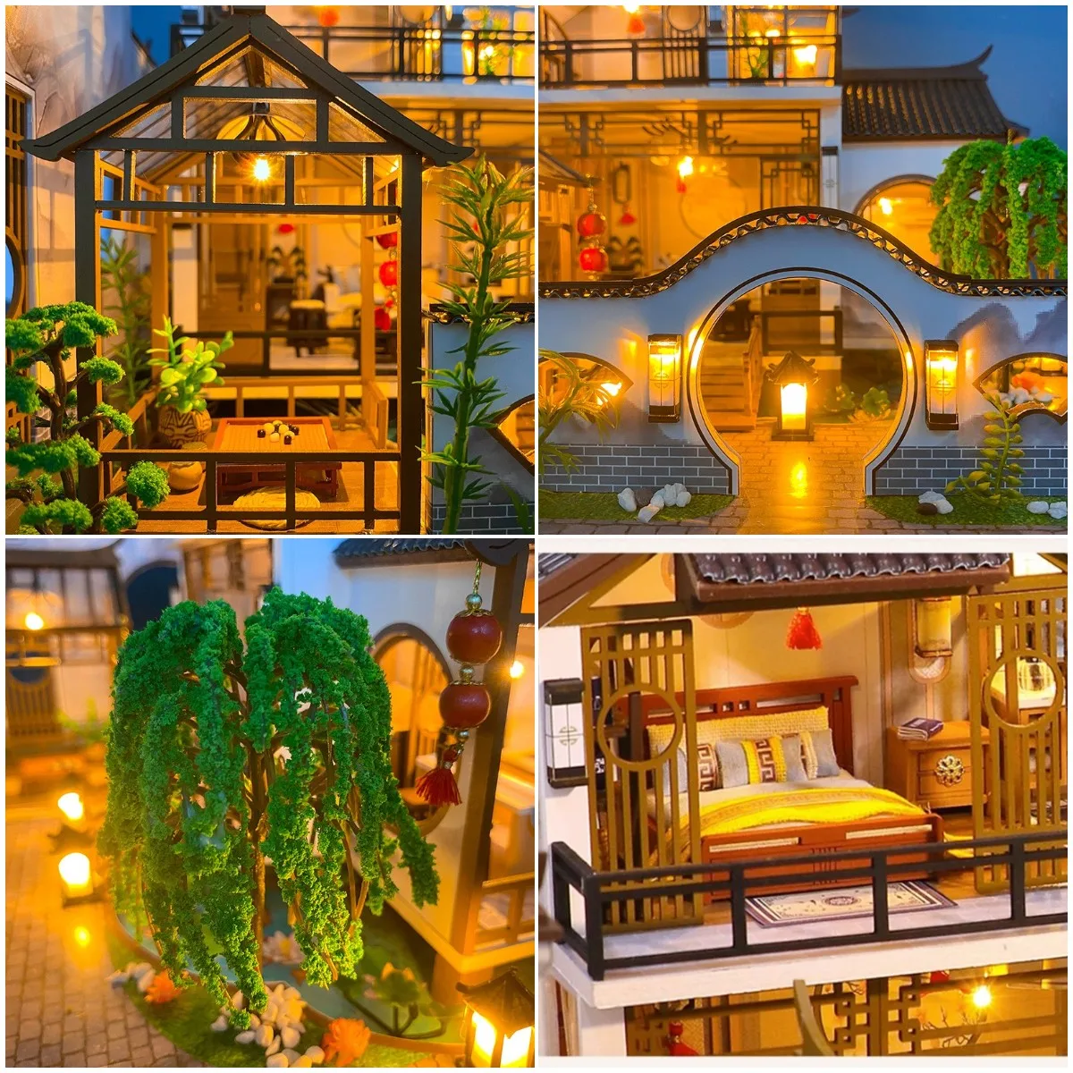 NEW DIY Wooden Doll Houses Japanese Ancient Casa Miniature Building Kits with Furniture Led Dollhouse for Adults Christmas Gifts 5
