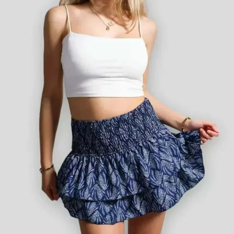 2024 New Pleated Skirt Womens Summer Beach Y2k Miniskirt for Ladies Vestido De Mujer Fashion Boho Ruffle Printed Vintage Skirts 4