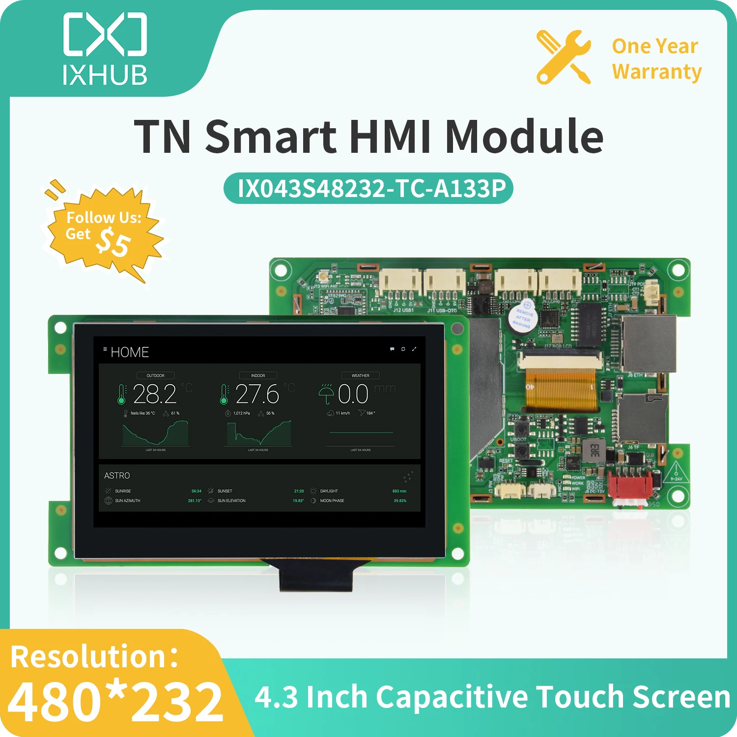 

IXHUB Indusdtrial Serial Port Screen Allwinner Quad Core TN Panel Combo Module Android Linux with Wifi BT Ethernet RS232/485