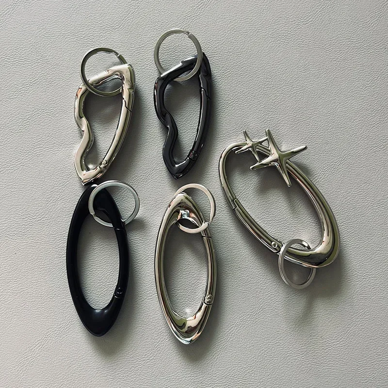 Sleek Blackout Carabiner Keychain with Oval Belt Buckle and Silver Key Ring