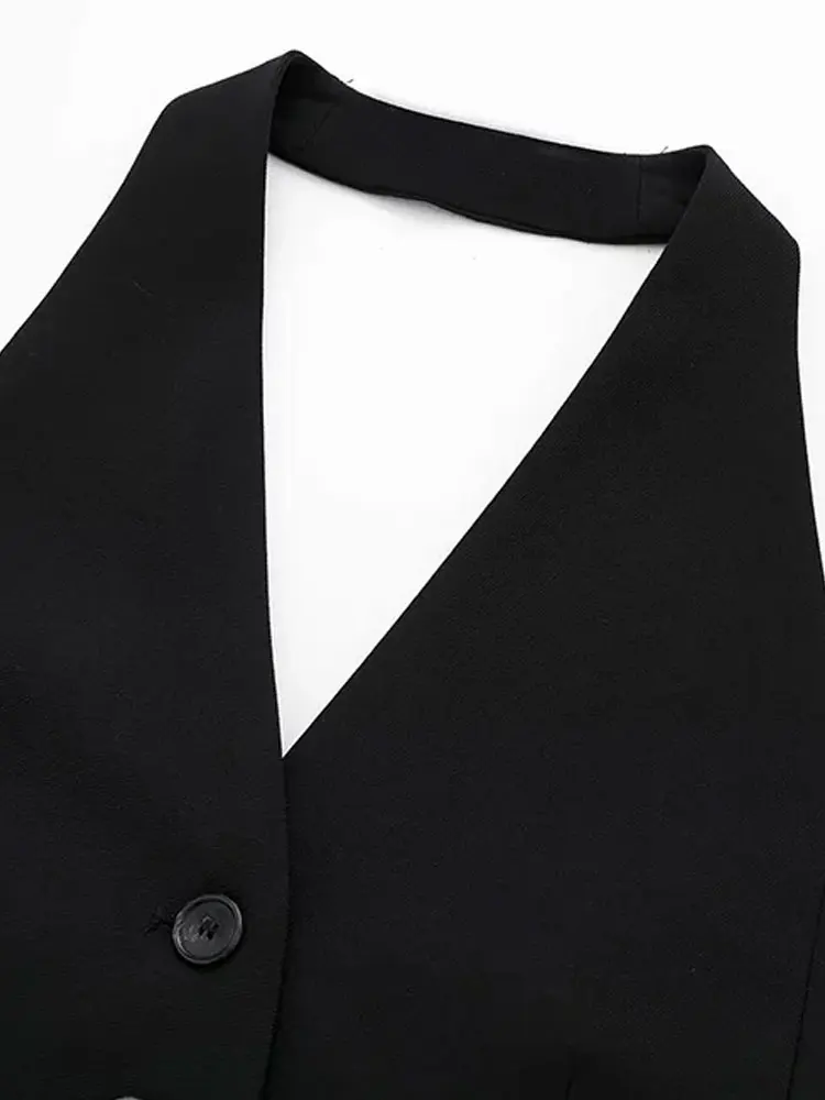 Fur Vest Women Vest TRZA Women Fashion Backless Halter Neck Waistcoat Sexy Sleeveless Button-up Female Outerwear Chic Vest Tops