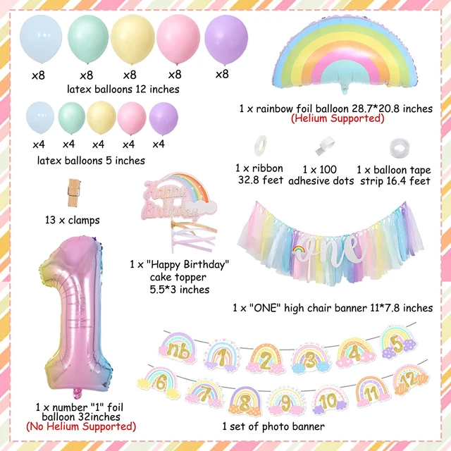 Rainbow 1st Birthday Party Decorations for Girls Macaron Balloons Garland  Arch Kits Pastel Rainbow Photo Banner First Birthday