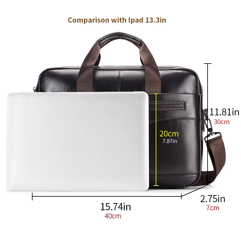 Cowhide computer bag 14 inch large capacity genuine leather men's briefcase retro top layer cowhide file bag
