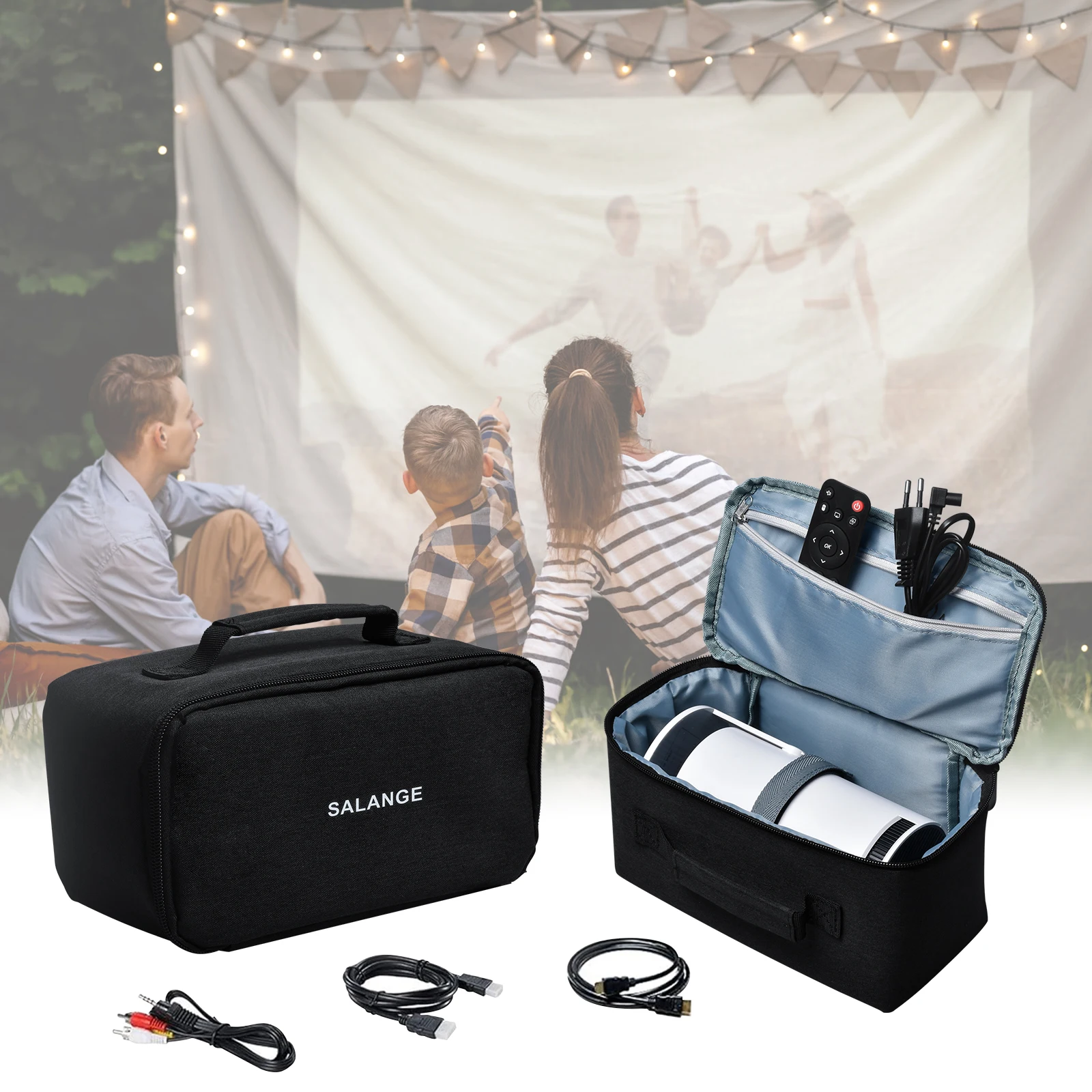Salange Projector Case For HY300 HY320 Projector Bag Accessories Storage Pockets Waterproof Compatible with Most Projectors
