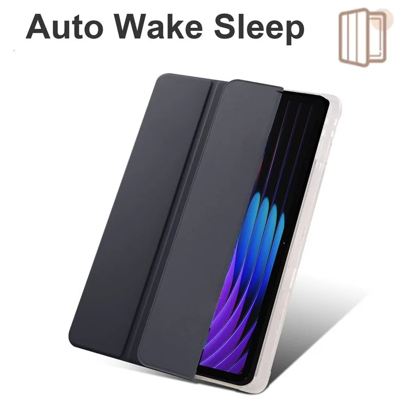 Premium Tri-Fold Leather Smart Case with Pencil Holder & Transparent Stand Cover