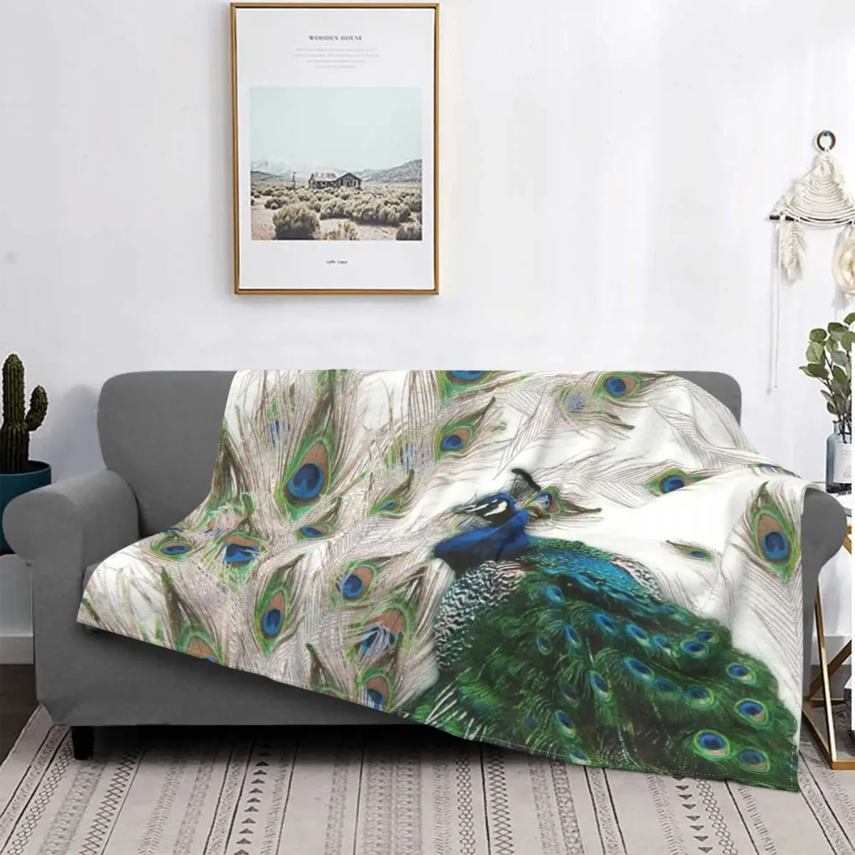 

Peacock Feathers Colorful Plush Blanket animal Vintage cute Creative Throw Blanket for Sofa Bedding Lounge 125*100cm Quilt