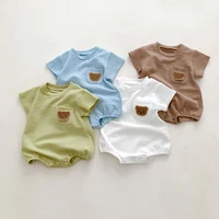 Summer Baby Clothes Newborn Jumpsuit Boy Romper Solid Color with Pockets Bear Embroidery Print 0-2yrs 3