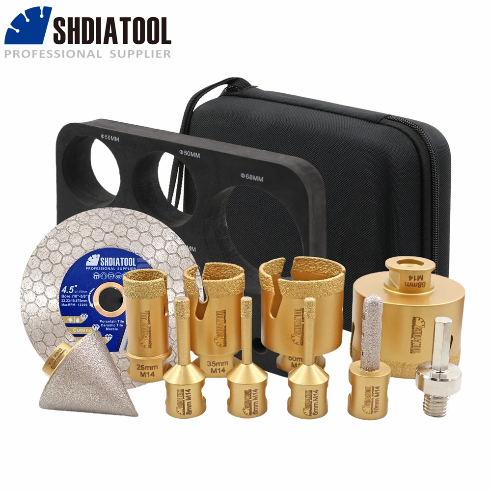 SHDIATOOL 11-teiliges Diamantbohrer-Set Ø6-68mm Lochsäge+10mm Fräser+50mm Fasenfräser+115mm Sägeblatt+HEX-Adapter – Detail 8