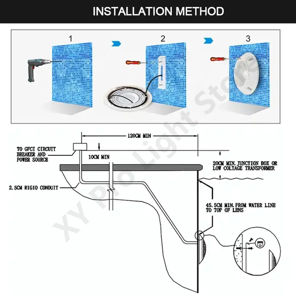 Description Picture 5 of itemRGB LED Underwater Spotlight With Remote Control IP68 AC12V 12W 45W 18W 25W 35W Waterproof for Outdoor Garden Pond Swimming Pool