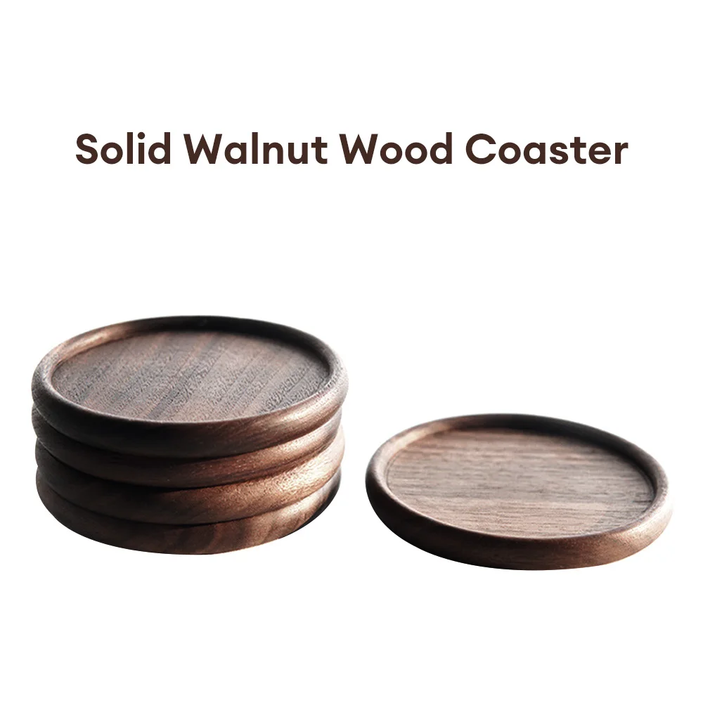 

1PC Solid Walnut Wood Coaster Reusable Cup Mat Round Wooden Drink Coasters Durable Heat Resistant Tea Coffee Cup Pad Placemats