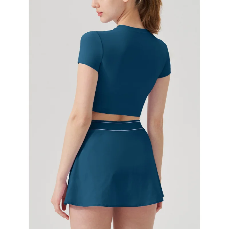 Solid Color New Tennis Top Skirt Set Outdoor Yoga Wear Sports Short t shirt and Skirt Fitness Runnning Picklebal Wear for Women