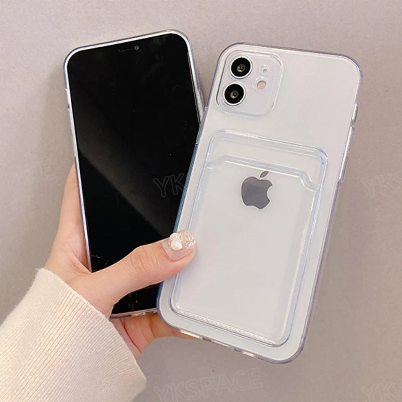 Universal Transparent Silicone Card Pocket Wallet Phone Case, Soft Protective Cover