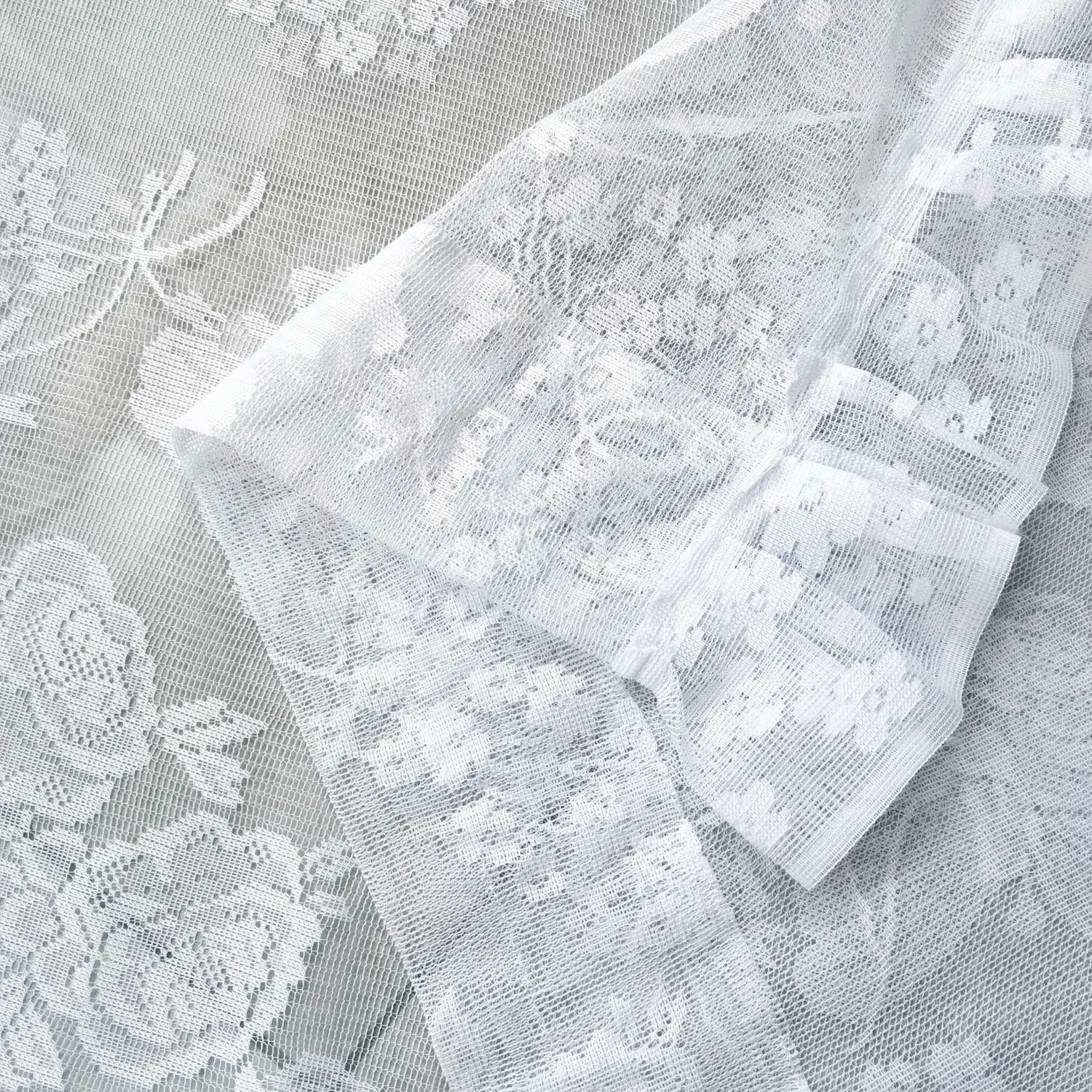 French Butterfly Flowers Lace Curtain White Ruffled Princess Style Tulle Sheer Curtain for Living Room Bedroom Half Door Curtain