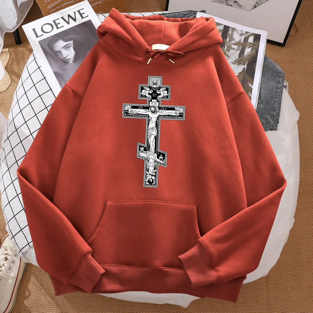 

Gothic Dark Style Orthodox Cross Jesus little Angel Men Hoodie Hip Hop Personality Hoody O-Neck Fashion Tops Fleece Man Pullover