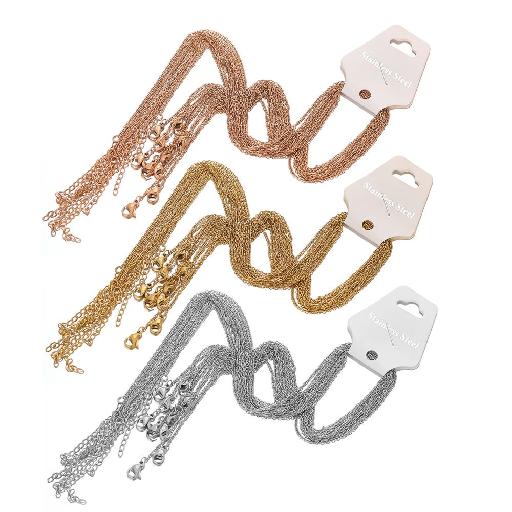 Set of 10 Rose Gold Stainless Steel Link Chain Necklaces with Extension, DIY Jewelry Making Chokers Accessories