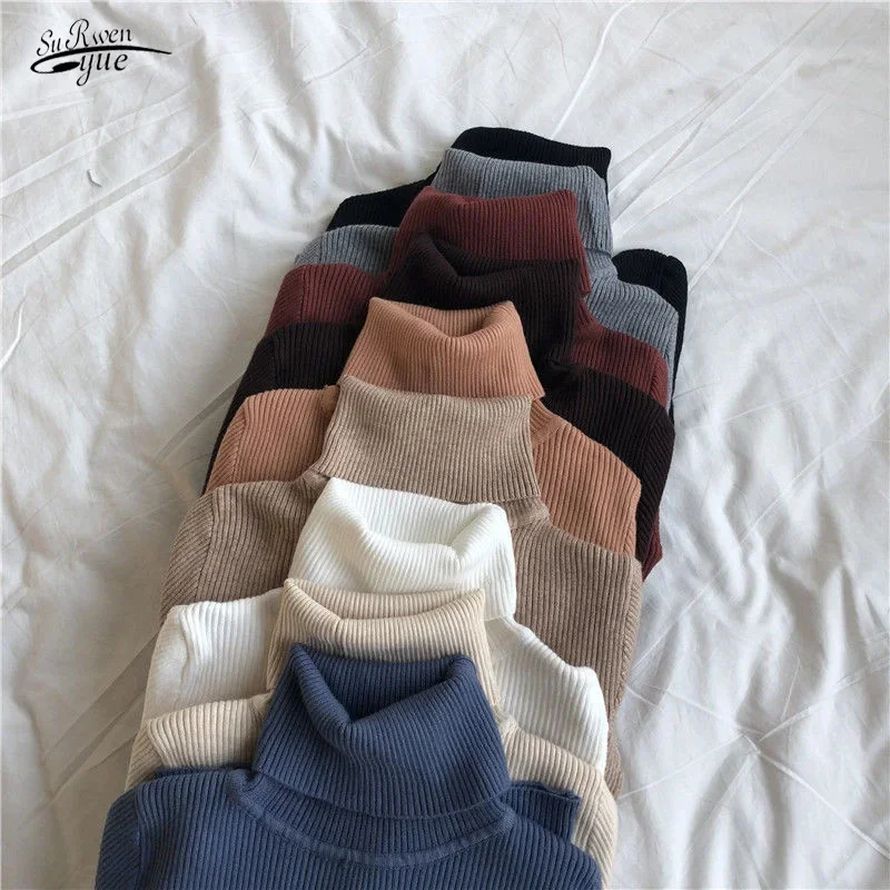 

Elegant Turtleneck Women's Sweater Autumn Winter Pullover Slim Bottoming Knitted Tops Casual Long Sleeve Jumper Pull Femme 16675