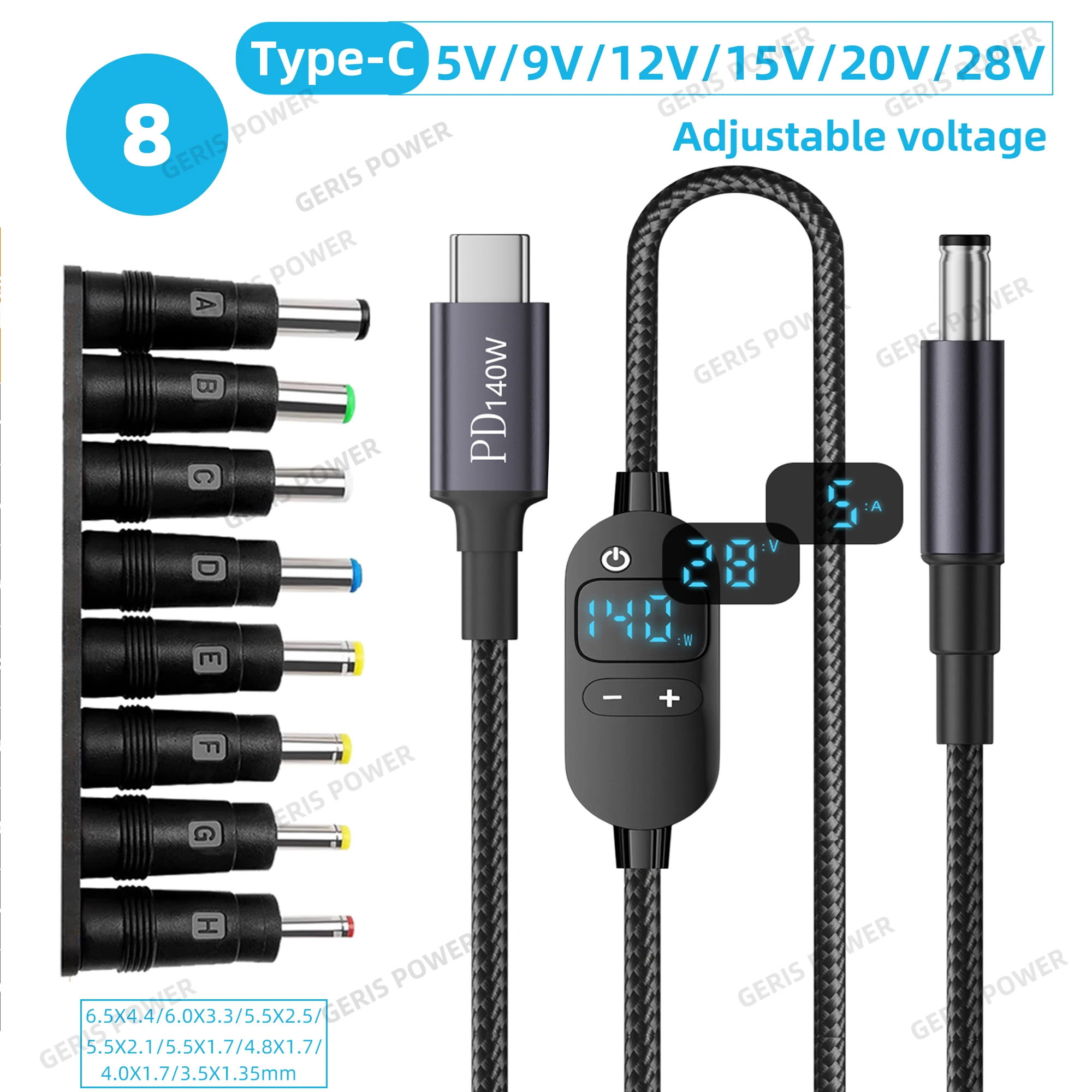 ตัวเลือกสินค้า สายแปลงไฟ USB-C เป็น DC 140W ปรับแรงดันได้ 5-28V