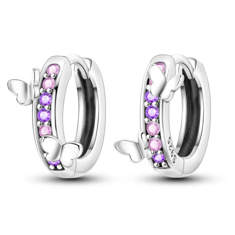 MISEFF Real 925 Sterling Silver Earring Gradual Change Green Blue Colored Zircon Hoop Earrings Engagement Wedding Jewelry Gifts