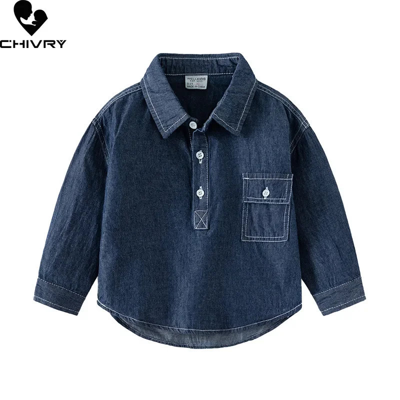 

Kids Classic Denim Shirts New 2024 Spring Autumn Boys Girls Long Sleeve Lapel Solid Washed Soft Denim Shirt Tops Casual Clothing